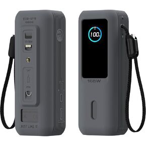 Silicone Case for Anker Laptop Power Bank (25,000mAh 165W) 1/4" Nut Hole,SD/SIM Card Storage, Display Protection&Dustproof, Travel Protective Cover Compatible with Anker Power Bank 165W (Black)