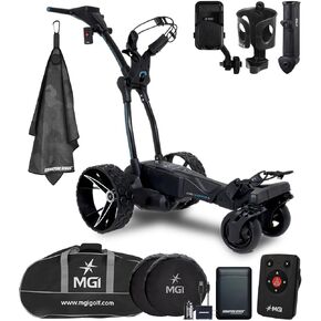 MGI Navigator Ai GPS+ Remote Controlled Electric Motorized Push Cart Golf Caddie with Travel Bag | Drink, Phone, and Umbrella Holders | 40,000 Courses | Signature Series Golf Towel