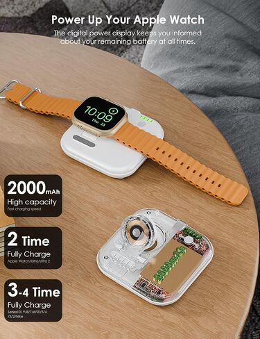 Portable for Apple Watch Charger 2000mAh - Foldable Magnetic Power Bank for Series 2-10/SE/Ultra1/2, Emergency Backup Charger with Type-C Travel Cable in Saudi Arabia