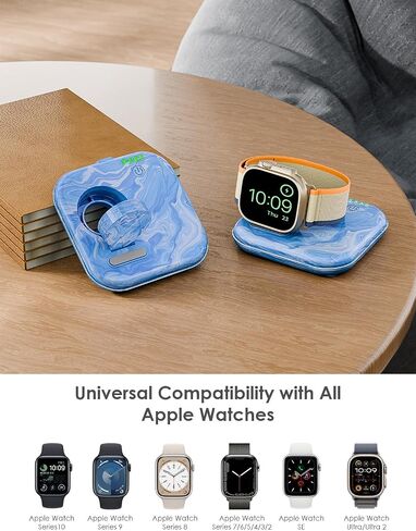محمول لشاحن Apple Watch 2000mAh-بنك طاقة مغناطيسي قابل للطي للسلسلة 2-10/SE/Ultra1/2 ، شاحن احتياطي للطوارئ مع كابل Type-C Travel in Kuwait