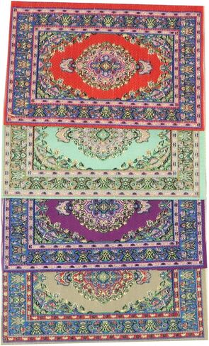 Dollhouse Accessories Miniature Rug 1:12 Scale Carpet 4pcs Floral Print Vintage Woven Mini House Turkish Rugs Decoration Living Room Ornaments (ALL) in Kuwait