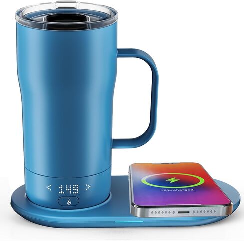 Smart Self Heating Coffee Mug 18 Oz Temperature Control Heated Coffee Mug App Controlled Warmer Mug 5-10 Hour LED Display Keep Coffee Hot All Day Fast Wireless Charger Base Dull Black in Kuwait