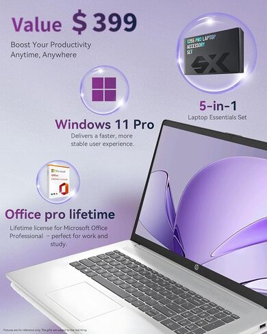 HP 17 inch Laptop for Business and Students, Ms Office Lifetime - Wins 11 Pro, AMD Ryzen 5 (Beats i7-1165G7), 17.3" FHD, Copilot, Numeric Keypad, w/Accessory (64GB RAM | 2TB SSD) in Saudi Arabia