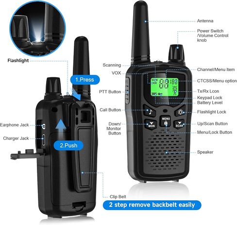 Walkie Talkies for Adults Long Range, Rechargeable Walkie Talkie 22 FRS Channels Two Way Radios with Noise Reduction, Volume Adjustment, LED Flashlight,1200mAh Rechargeable Battery (4 Pack Black) in Saudi Arabia