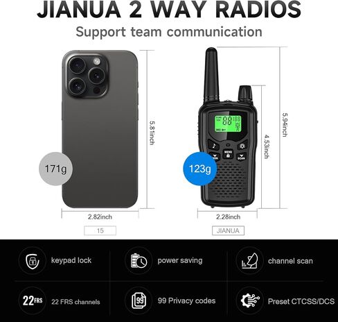 Walkie Talkies for Adults Long Range, Rechargeable Walkie Talkie 22 FRS Channels Two Way Radios with Noise Reduction, Volume Adjustment, LED Flashlight,1200mAh Rechargeable Battery (4 Pack Black) in Saudi Arabia