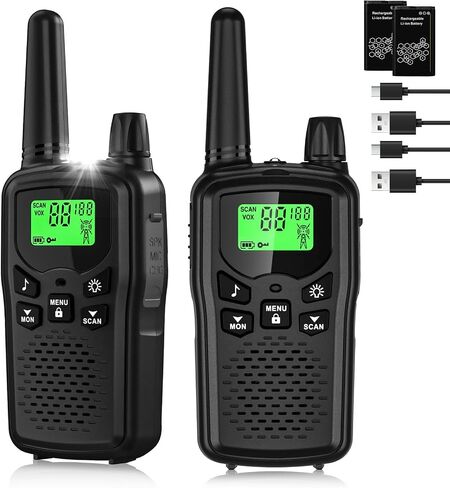Walkie Talkies for Adults Long Range, Rechargeable Walkie Talkie 22 FRS Channels Two Way Radios with Noise Reduction, Volume Adjustment, LED Flashlight,1200mAh Rechargeable Battery (4 Pack Black) in Saudi Arabia