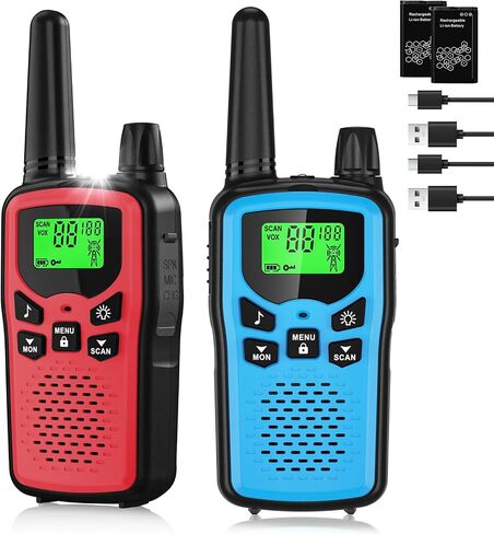 Rechargeable Walkie Talkies Long Range for Kids, Walky Talky VOX with 22 FRS Channels, 99 Privacy Codes Two Way Radio,1200mAh Li-ion Battery, for Camping Hiking Emergency (2 Pack Colorful) in Saudi Arabia
