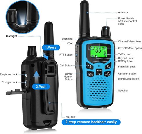 Rechargeable Walkie Talkies Long Range for Kids, Walky Talky VOX with 22 FRS Channels, 99 Privacy Codes Two Way Radio,1200mAh Li-ion Battery, for Camping Hiking Emergency (2 Pack Colorful) in Saudi Arabia