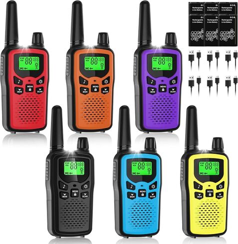 Rechargeable Walkie Talkies Long Range for Kids, Walky Talky VOX with 22 FRS Channels, 99 Privacy Codes Two Way Radio,1200mAh Li-ion Battery, for Camping Hiking Emergency (2 Pack Colorful) in Saudi Arabia
