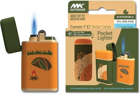 MK Lighter Outdoor Series Camper 4-Pack Designs ، Trank Tank ، Flame Flame ، Prepping & Camping ، ولاعات البقاء (Camper-E-B-2pc) in Kuwait