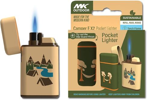 MK Lighter Outdoor Series Camper 4-Pack Designs ، Trank Tank ، Flame Flame ، Prepping & Camping ، ولاعات البقاء (Camper-E-B-2pc) in Kuwait