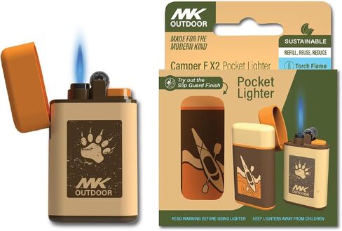 MK Lighter Outdoor Series Camper 4-Pack Designs ، Trank Tank ، Flame Flame ، Prepping & Camping ، ولاعات البقاء (Camper-E-B-2pc) in Kuwait