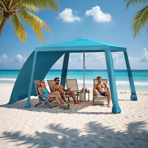 Beach Cabana-6.6x6.6’Beach Canopy with Side Wall,Portable Umbrella Tent with Sand Pockets for Family & Friends,Easy Up Beach Sun Shelter for Outdoor Patios,Backyards,and Camping,Stripe in Kuwait