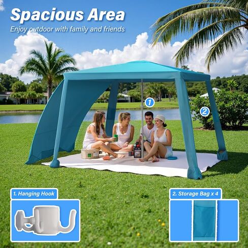 Beach Cabana-6.6x6.6’Beach Canopy with Side Wall,Portable Umbrella Tent with Sand Pockets for Family & Friends,Easy Up Beach Sun Shelter for Outdoor Patios,Backyards,and Camping,Stripe in Kuwait