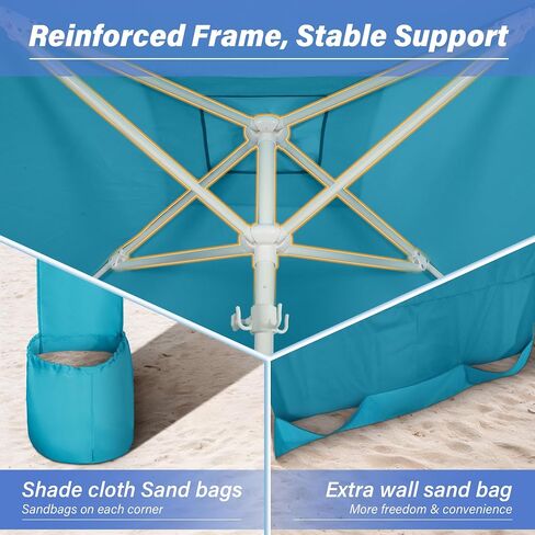 Beach Cabana-6.6x6.6’Beach Canopy with Side Wall,Portable Umbrella Tent with Sand Pockets for Family & Friends,Easy Up Beach Sun Shelter for Outdoor Patios,Backyards,and Camping,Stripe in Kuwait