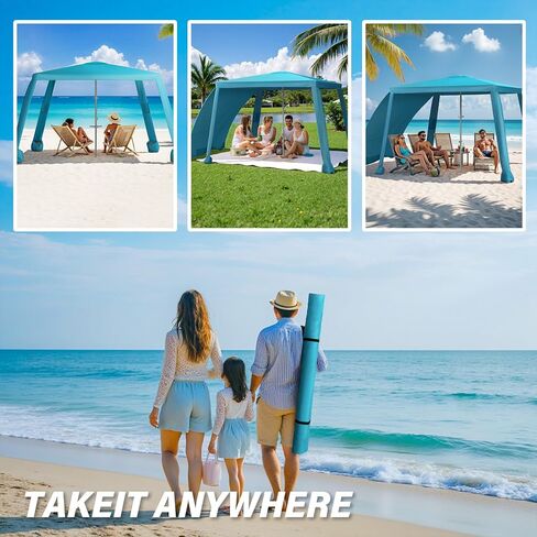 Beach Cabana-6.6x6.6’Beach Canopy with Side Wall,Portable Umbrella Tent with Sand Pockets for Family & Friends,Easy Up Beach Sun Shelter for Outdoor Patios,Backyards,and Camping,Stripe in Kuwait
