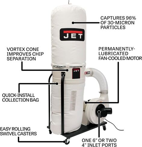 JET Vortex Cone Dust Collector, 30-Micron Bag Filter, 2 HP, 1Ph 230V (Model DC-1200VX-BK1) in Saudi Arabia