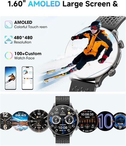 GPS Smart Watches for Men (Answer/Make Call), 1.60" AMOLED Display Smartwatch, 170+ Sports Modes Fitness Tracker Watch with Compass Pedometer, 5ATM Waterproof Mens Smart Watch for Android iPhone in Saudi Arabia