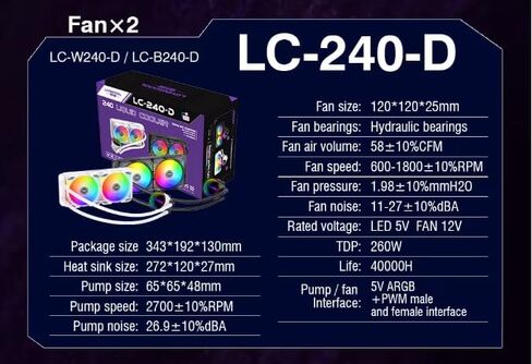 Liquid Cooled Water Cooled ARGB LC-360 Black-360mm Radiator, RGB & PWM Addressable Fans & Pump AIO Intel AMD CPU Gaming Fan (240mm) in Kuwait