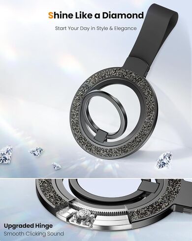 Toycamp Phone Grip Ring Holder Stand Compatible with MagSafe - Magnetic Phone Accessories Grip for iPhone 16 Pro Max/16 Pro/16/15/14/13/12 Series Glitter Removable Rotatable Cute for Women, Black in Saudi Arabia