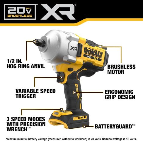 DEWALT 20V MAX Cordless Impact Wrench Kit, 1/2" Hog Ring, Battery and Charger Included (DCF961GP1) in Saudi Arabia