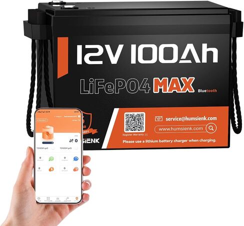12V 100AH ​​LIFEPO4 Lithium Battery Max مع Bluetooth 5.0 ، 15000+ دورات عميقة ، 1280WH بطارية الفوسفات الحديد الليثيوم ، المدمج في 100A BMS مع حماية منخفضة للإيقاع للربع البحري ، البحرية ، المحركات المتصيد in Saudi Arabia