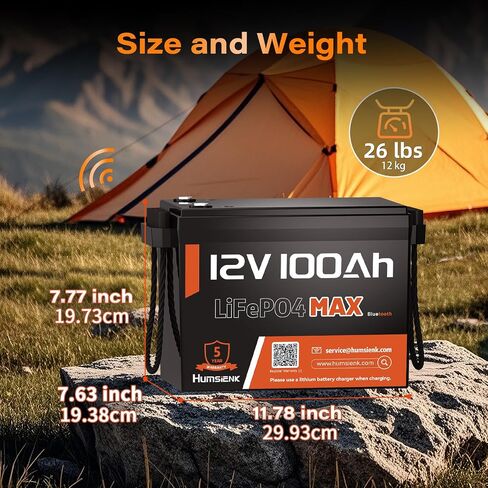 12V 100AH ​​LIFEPO4 Lithium Battery Max مع Bluetooth 5.0 ، 15000+ دورات عميقة ، 1280WH بطارية الفوسفات الحديد الليثيوم ، المدمج في 100A BMS مع حماية منخفضة للإيقاع للربع البحري ، البحرية ، المحركات المتصيد in Saudi Arabia