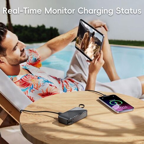 USB C Portable Charger with Wall Plug 10000mAh Power Bank Fast Charging 27W Portable Charger with Built in Cable Phone Portable Charger for iPhone Samsung Android, Black in Saudi Arabia