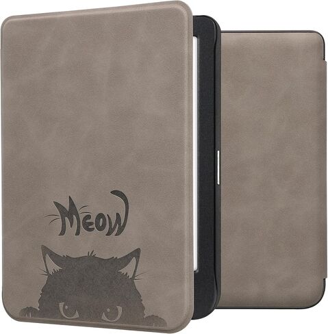 kwmobile Cover Compatible with Kobo Clara BW/Colour Cover - eReader Case - Meow Cat Grey/Black in Saudi Arabia