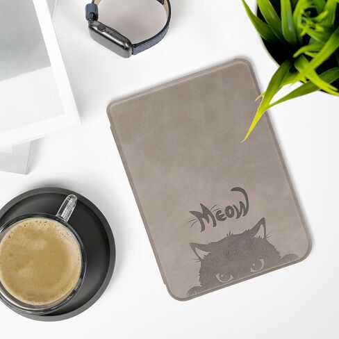 kwmobile Cover Compatible with Kobo Clara BW/Colour Cover - eReader Case - Meow Cat Grey/Black in Saudi Arabia