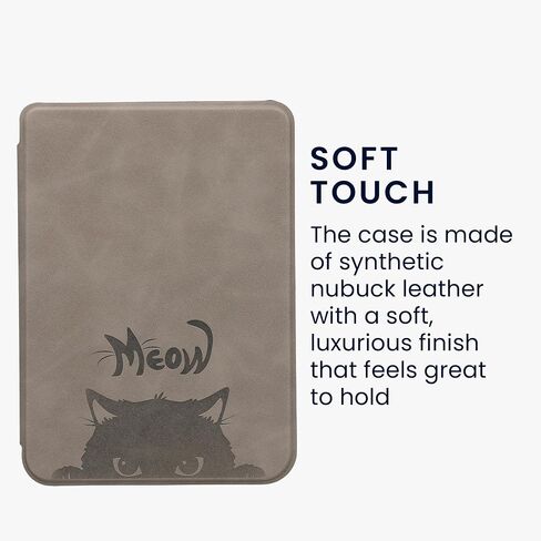 kwmobile Cover Compatible with Kobo Clara BW/Colour Cover - eReader Case - Meow Cat Grey/Black in Saudi Arabia