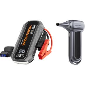 WOLFBOX MF100 Electric Air Duster - 150,000RPM, 3 Adjustable Speeds & WOLFBOX 2000A Jump Starter, 12V 12000mAh Battery, Compatible with Passenger Car, Truck, Motorcycle, Lawn Mower