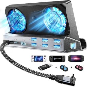 9-in-1 Steam Deck Docking Station for Steam Deck/Rog Ally/Switch/Legion Go Dual Cooling Fans 4K@60Hz,6 USB Ports,1000Mbps,Type C 100W PD 40Gbps Adapter