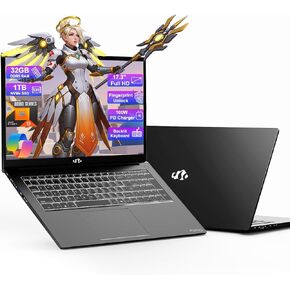 NIMO 17.3 Gaming-Laptop Ryzen 9 8945HS (>i9-13900H) 32GB RAM, 1TB SSD, Radeon 780M, PD 100W USB-C 4.0 AI-Enhanced for Copilot VR Ready, Backlit KB Fingerprint Unlock, Gaming Student Office Business