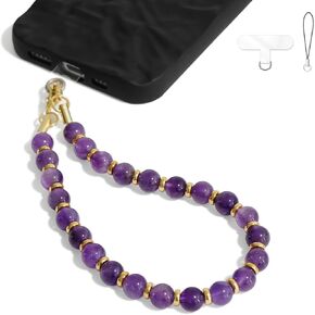 DALSTONE Authentic Gemstone Beaded Phone Wrist Strap, Detachable Phone Bracelet Strap with Tether Tab