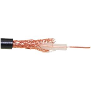 Bulk RG58/U Coaxial Cable, Black, 20 AWG, Solid Core, Braided Shield, Spool, 1000 Foot