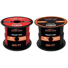 18-Gauge Automotive Primary Wire Bundle (100ft Each, Red & Black) |Ideal for Car Audio, Automotive, and Trailer | Durable Primary/Remote, Power/Ground Electrical Wiring