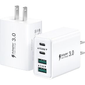 USB C Charger Block, 2-Pack 40W USBC Wall Charger Plug 4 Ports Dual PD Power Adapter +QC 3.0 Fast Charging Brick Multiport Type C Cubes Box for iPhone 16 15 14 13 12 11 Pro Max Plus, iPad, Samsung