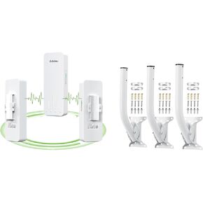 3PCS Gigabit Wireless Bridge Kit, 3KM 5.8G Point to 2 Point Outdoor CPE, CPE662 Long Range WiFi Bridges+Adalov Universal Adjustable Mounting Bracket for Wall Mounted/Hole Pole, Antenna Wall-Mounted