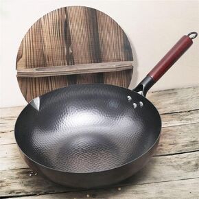 Non-Stick Non-Coating Wok Kitchen Cookware Pan Chinese Handmade Iron Wok Traditional Wok -A||32cm