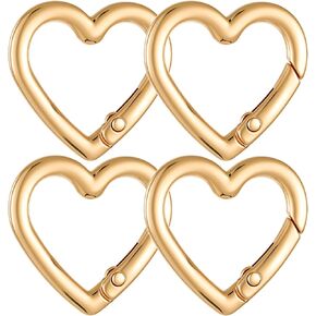 4pcs Heart Shaped Keychain Clip Spring Snap Clasp Hook Heart Keychain Clasps Zinc Alloy Heavy Duty Carabiner for Camping Hiking Fishing Traveling (Gold)
