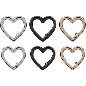 6pcs Heart Shaped Mini Carabiner Keychain, Cute Metal Locking Chain Clips Small Heart Carabiners for Key Backpack Dog Leashes & Water Bottles Camping Gear Everyday Use (2 Sizes)