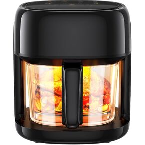 8-In-1 Glass Air Fryer, Airfryer with Easy-View Glass Basket, Adjustable Temperature, Touch Panel Control, Circulating Heating, Compact and Large, Nonstick & Dishwasher Safe Fry Bowl