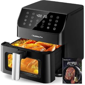 Beelicious 5.8QT Large Air Fryer, 12-in-1 Digital Airfryer with Clear Window, 40+ Recipes, Flavor-Lock Tech, Shake Reminder, Compact, Quiet, Dishwasher Safe, Nonstick (Matte Black)