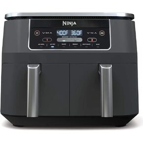 Ninja DZ201 Foodi 8 Quart 6-in-1 DualZone 2-Basket Air Fryer with 2 Independent Frying Baskets, Match Cook & Smart Finish to Roast, Broil, Dehydrate & More for Quick, Easy Meals, Grey