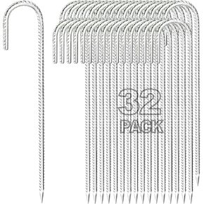 Kadrick Black Rebar Stakes 12 inch，J Hook Ground Stakes Anchors, 32-Pack Black Galvanized Fence Stakes,Heavy Duty 5/16'' Diameter
