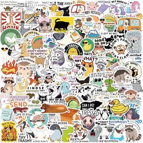 100PCS Funny Stickers for Adults, Funny Animal Stickers Pack for Water Bottles, Cute Meme Sticker for Laptop, Bumper, Phone Decals