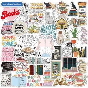 Book Stickers | 50Pcs Aesthetic Bookish Reading Stickers for Kindle | Book Lover Gifts for Adults Women | Cute Vinyl Decals for Laptop Water Bottles iPad Readers Journal Scrapbook Phone Waterproof