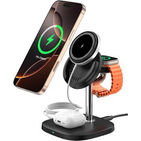 Wireless Charger for iPhone, SwanScout 711M, 3 in 1 Detachable Magnetic Charger for iPhone 16/15/14/13/12 Series, Charging Station for Apple Watch 10/Ultra 2/9/8/7/6/5/SE, for AirPods Pro 2/4
