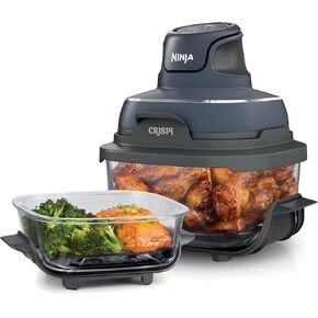 Ninja Crispi Air Fryer, Microwave, Freezer & Dishwasher Safe, Non Toxic Glass Portable Cooking System, 4 QT & 6 Cup Glass Containers with Storage Lids, Easy Meals, Air Fry, Bake, & More Grey, FN101CGY